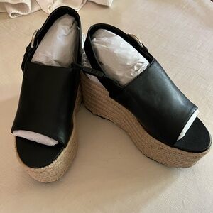 Zara Black Platform Espadrilles Wedges NWT